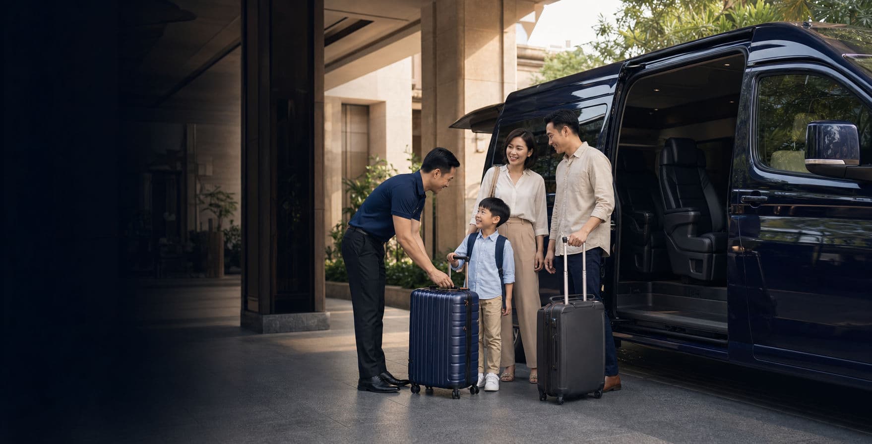 Family using private transportation for sightseeing in Thailand