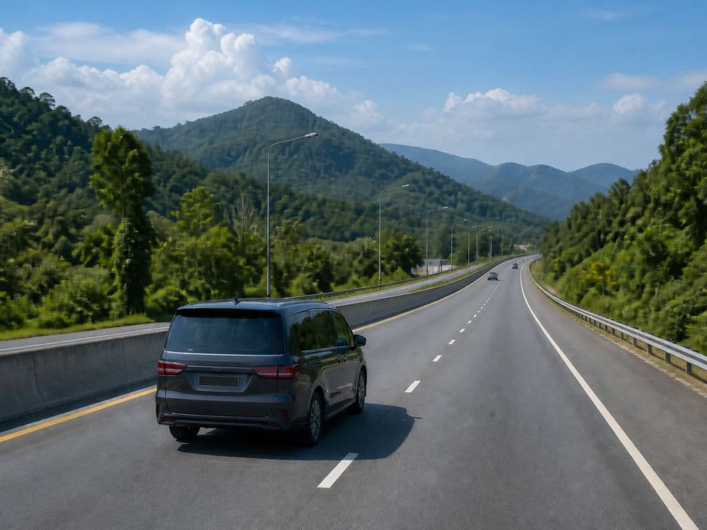 Private vehicle traveling on an intercity road in Thailand